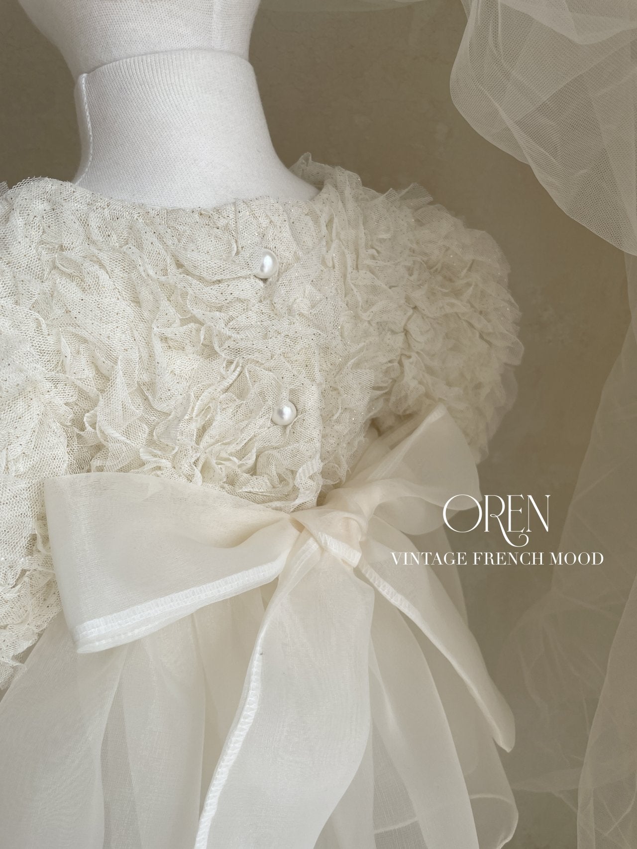 [OREN] Blooming Rose Pearl Dress(KIDS)_Cream