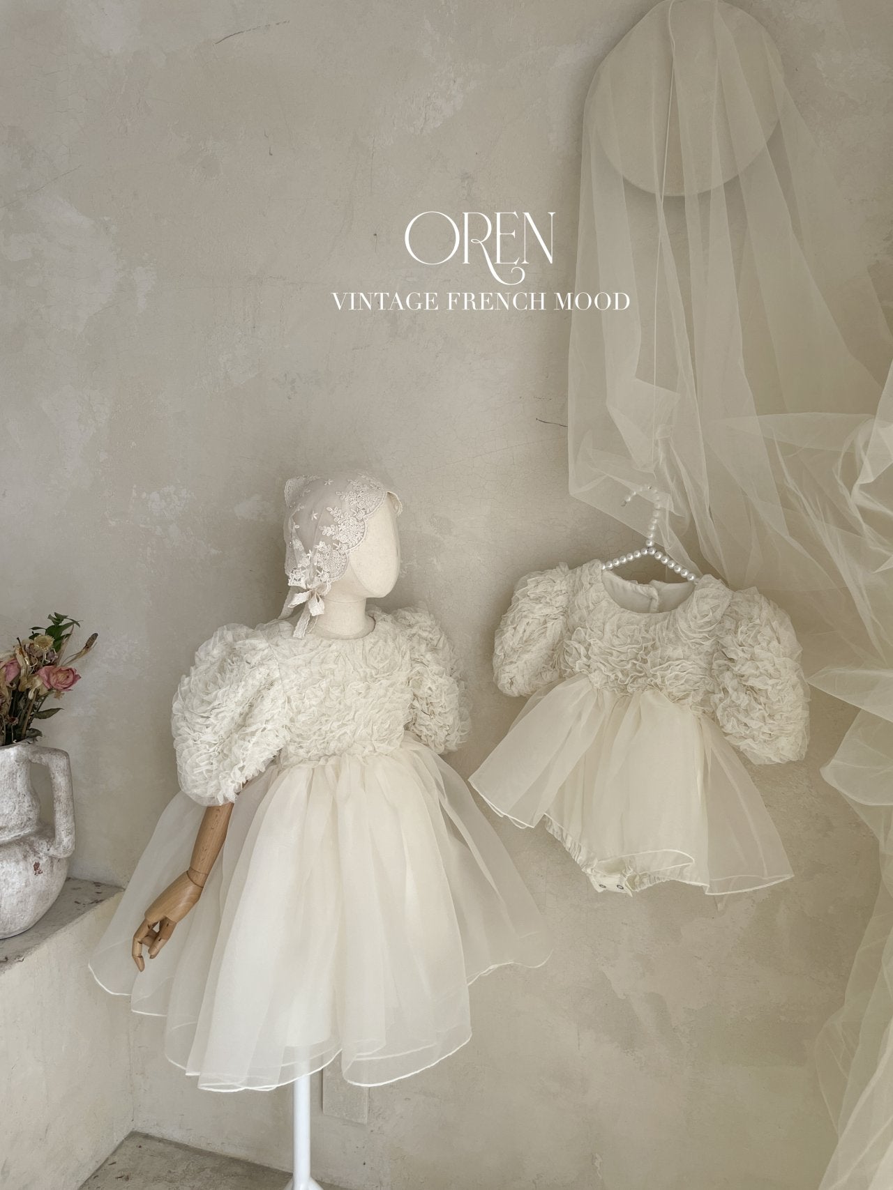 [OREN] Blooming Rose Pearl Dress(KIDS)_Cream