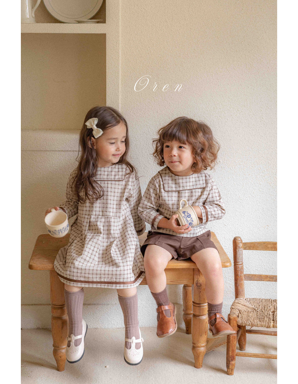 [OREN] (BEBE)Brunette Mini Check Set-Up_Brown