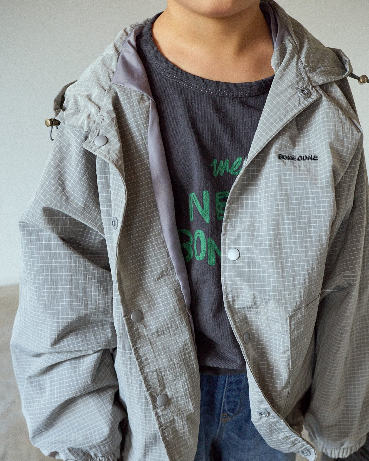 [BONEOUNE] Ribbed Hooded Windbreaker_3colors
