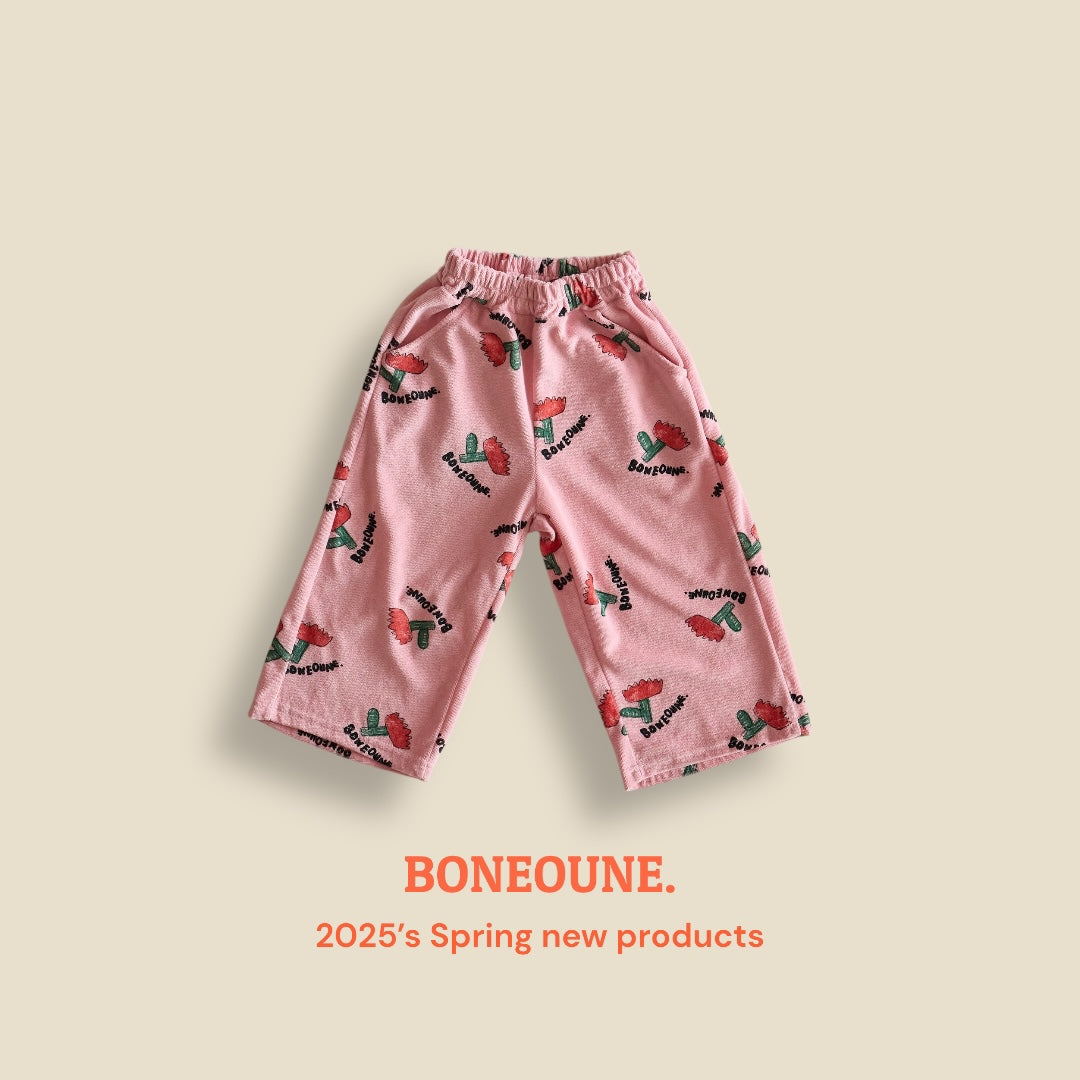 [BONEOUNE] Terry Flower Semi Wide Pants_2colors