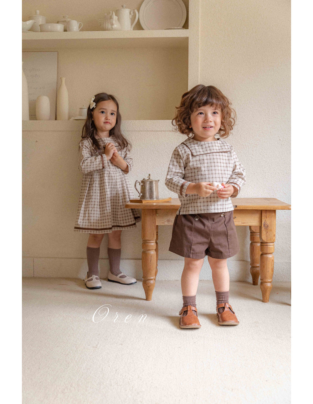 [OREN] (BEBE)Brunette Mini Check Set-Up_Brown