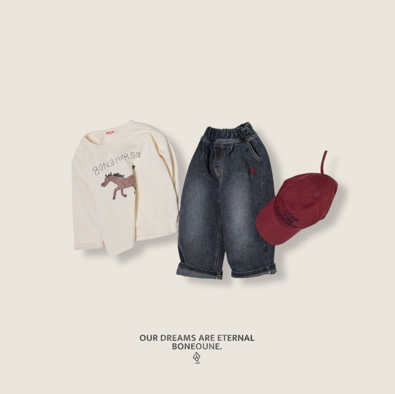 [BONEOUNE] Run Run Horse Single T-shirt_2colors