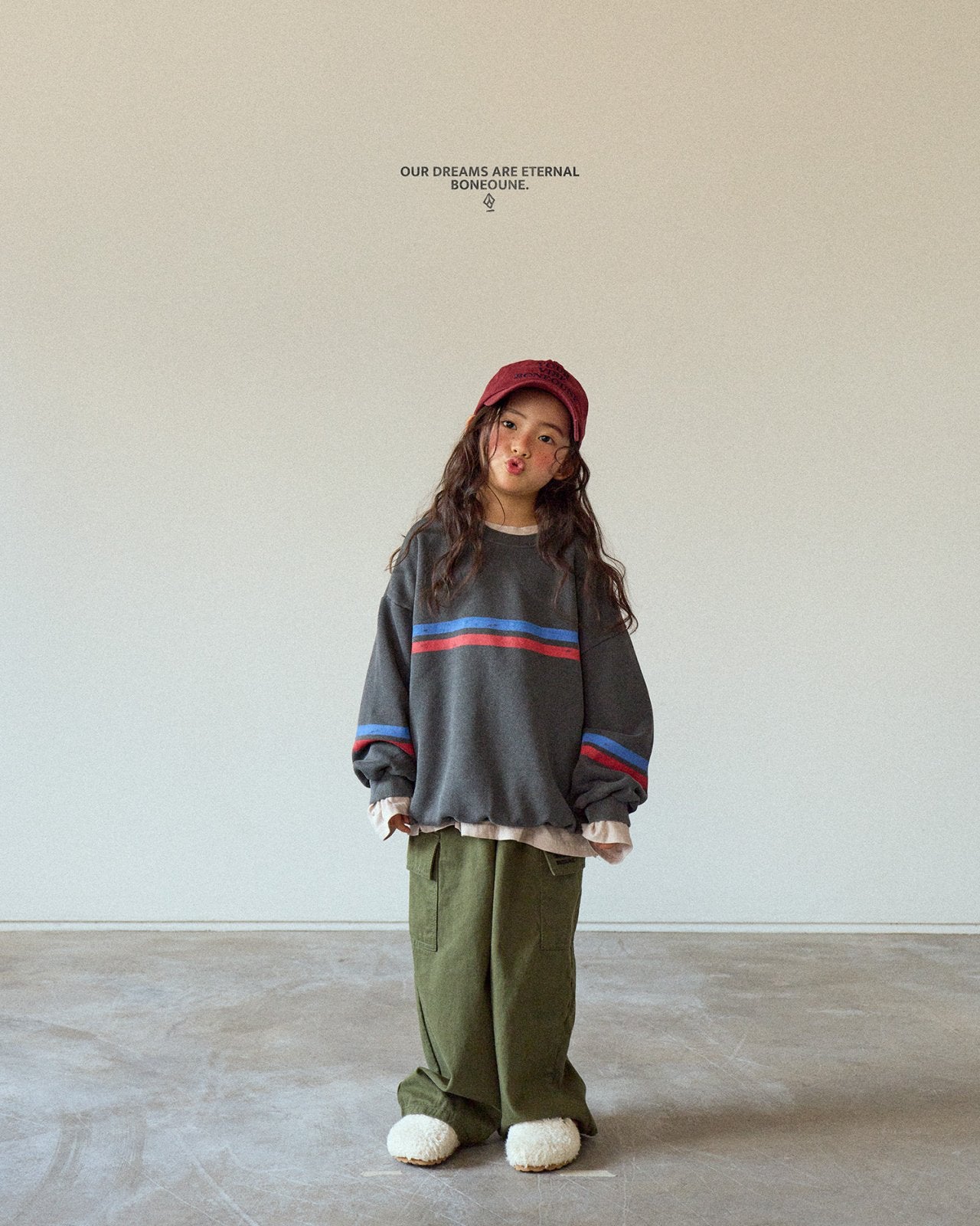 [BONEOUNE] Two-Line Pigment Sweatshirt_2colors