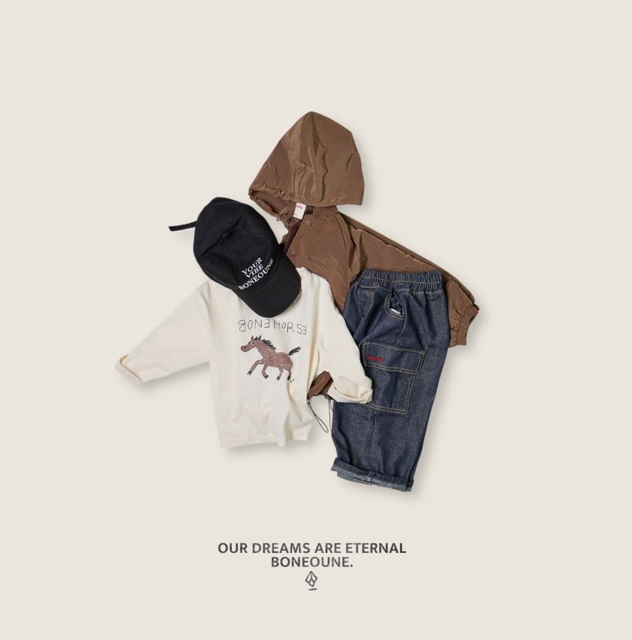 [BONEOUNE] Run Run Horse Single T-shirt_2colors