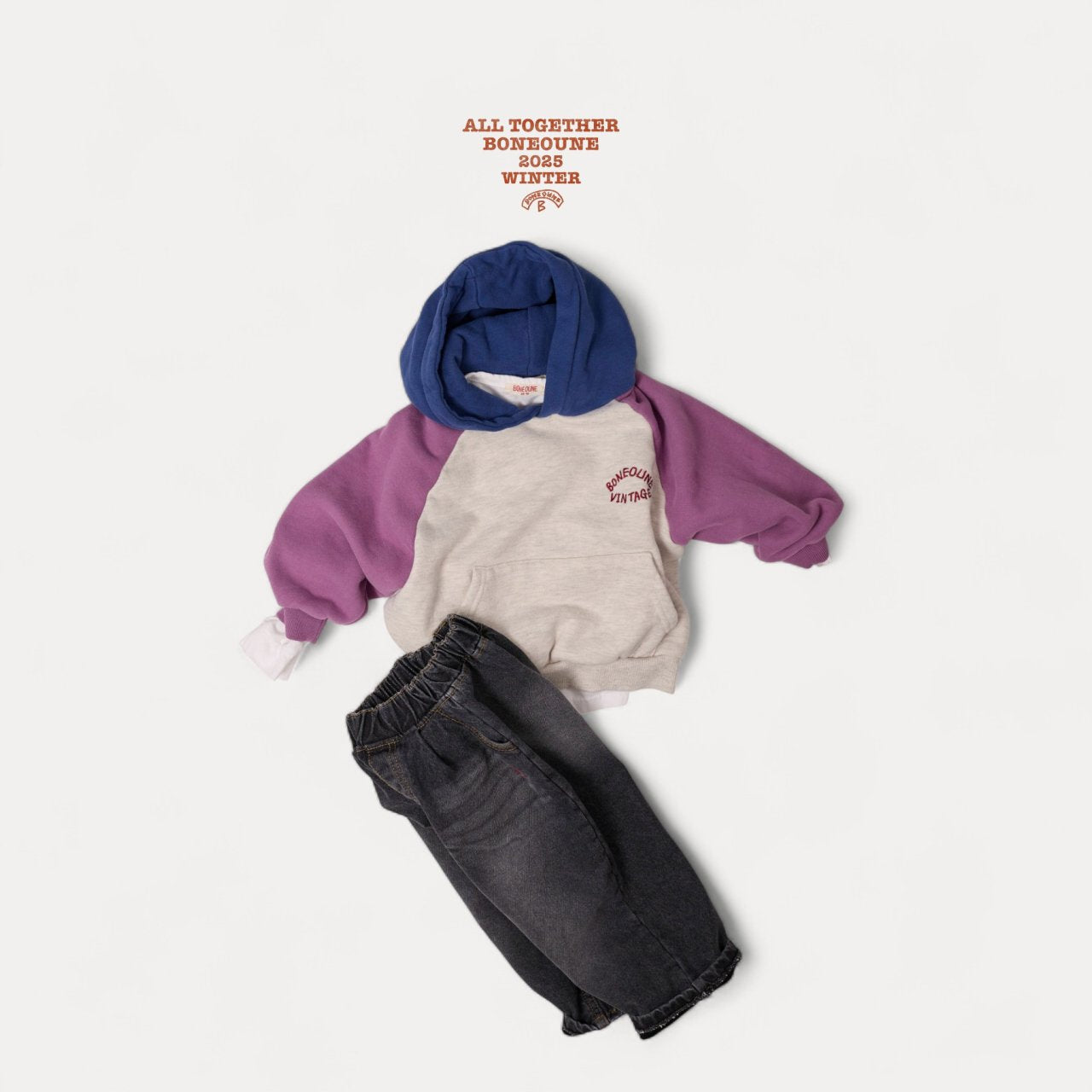 [BONEOUNE] Three-Tone Raglan Hoodie_2colors