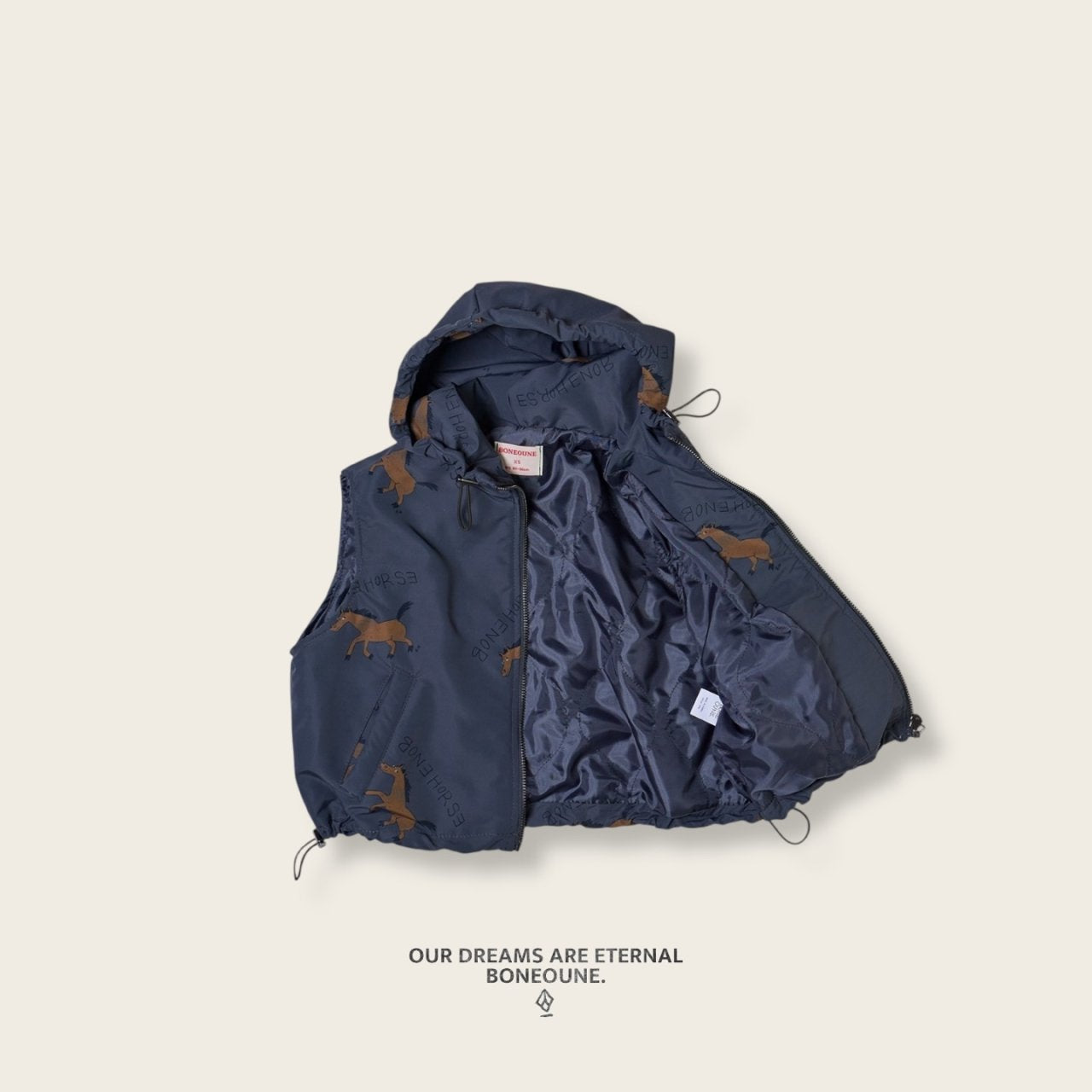 [BONEOUNE] Autumn Horse Hooded Vest_Charcoal