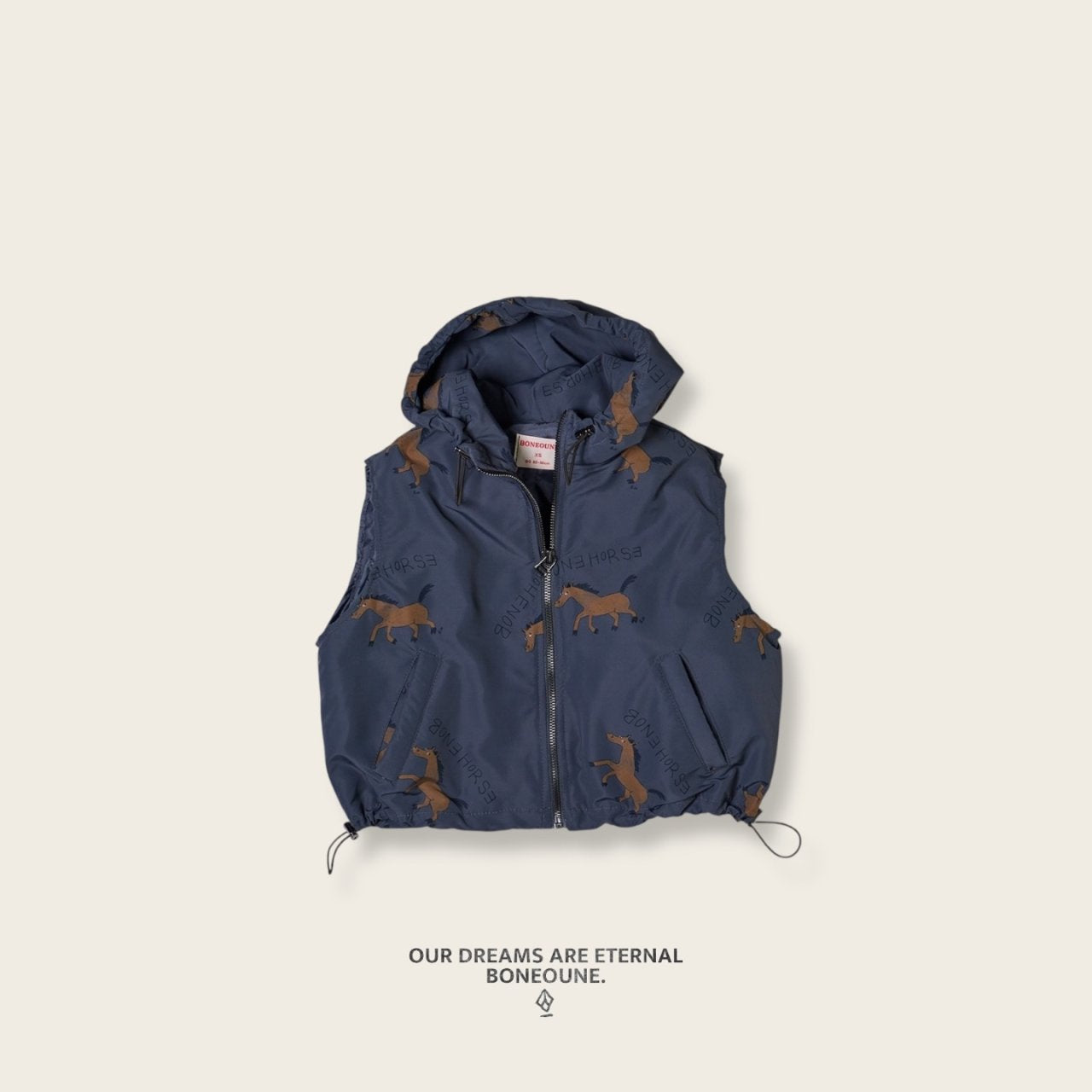 [BONEOUNE] Autumn Horse Hooded Vest_Charcoal