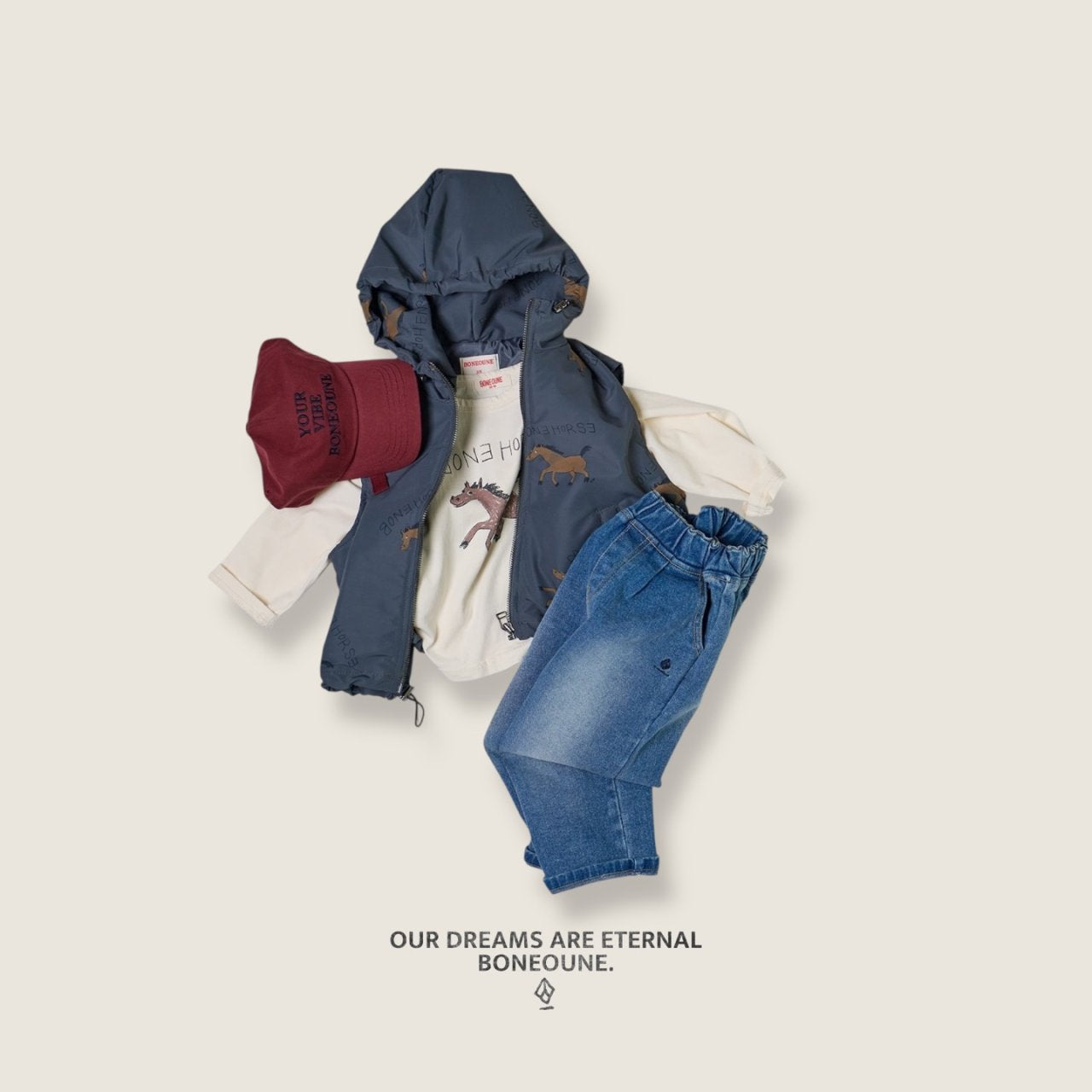 [BONEOUNE] Autumn Horse Hooded Vest_Charcoal