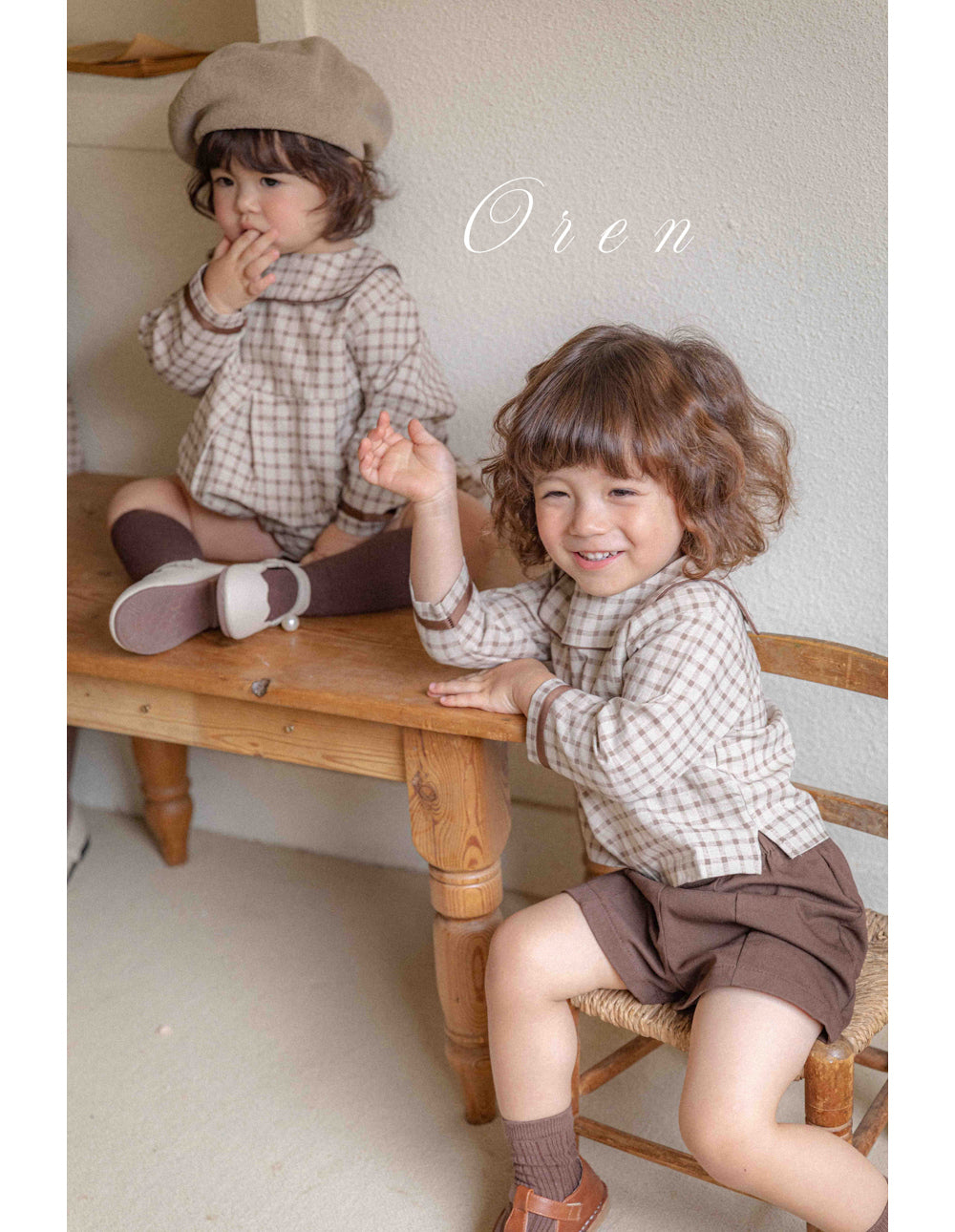 [OREN] (BEBE)Brunette Mini Check Set-Up_Brown