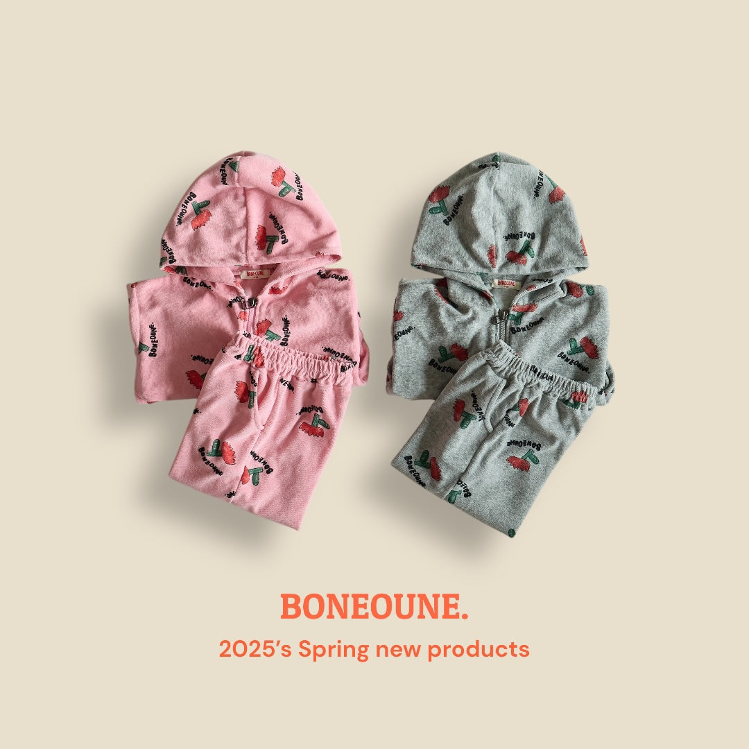 [BONEOUNE] Terry Flower Crop Hoodie Zip-up_2colors