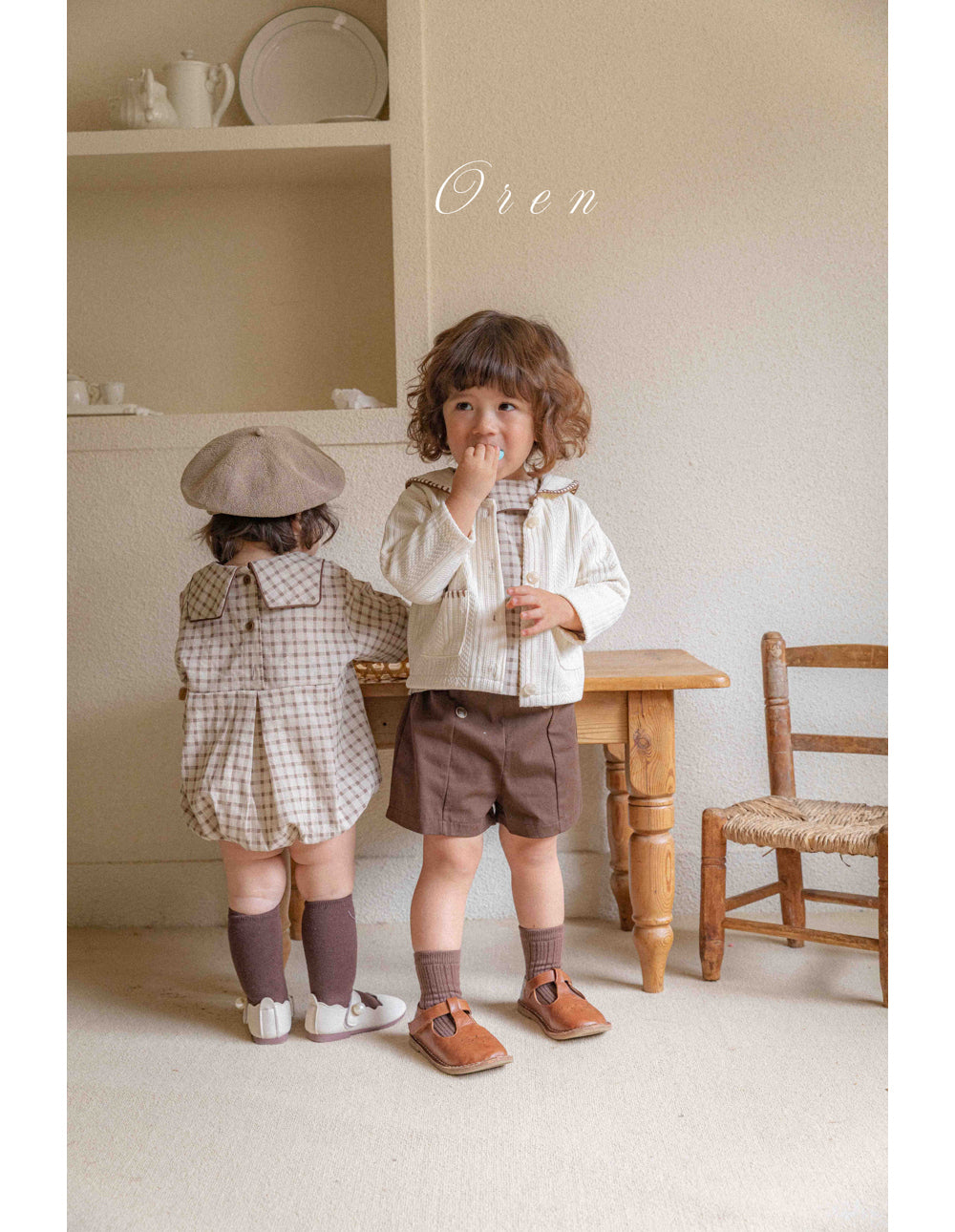 [OREN] (BEBE)Brunette Mini Check Set-Up_Brown