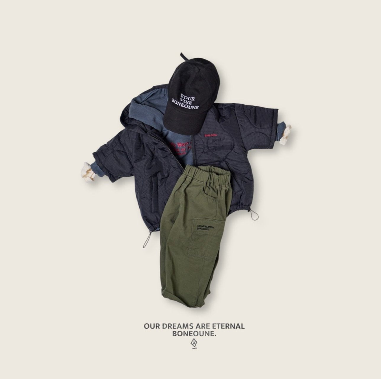 [BONEOUNE] Half Hoodie Padded Zip-Up_2colors