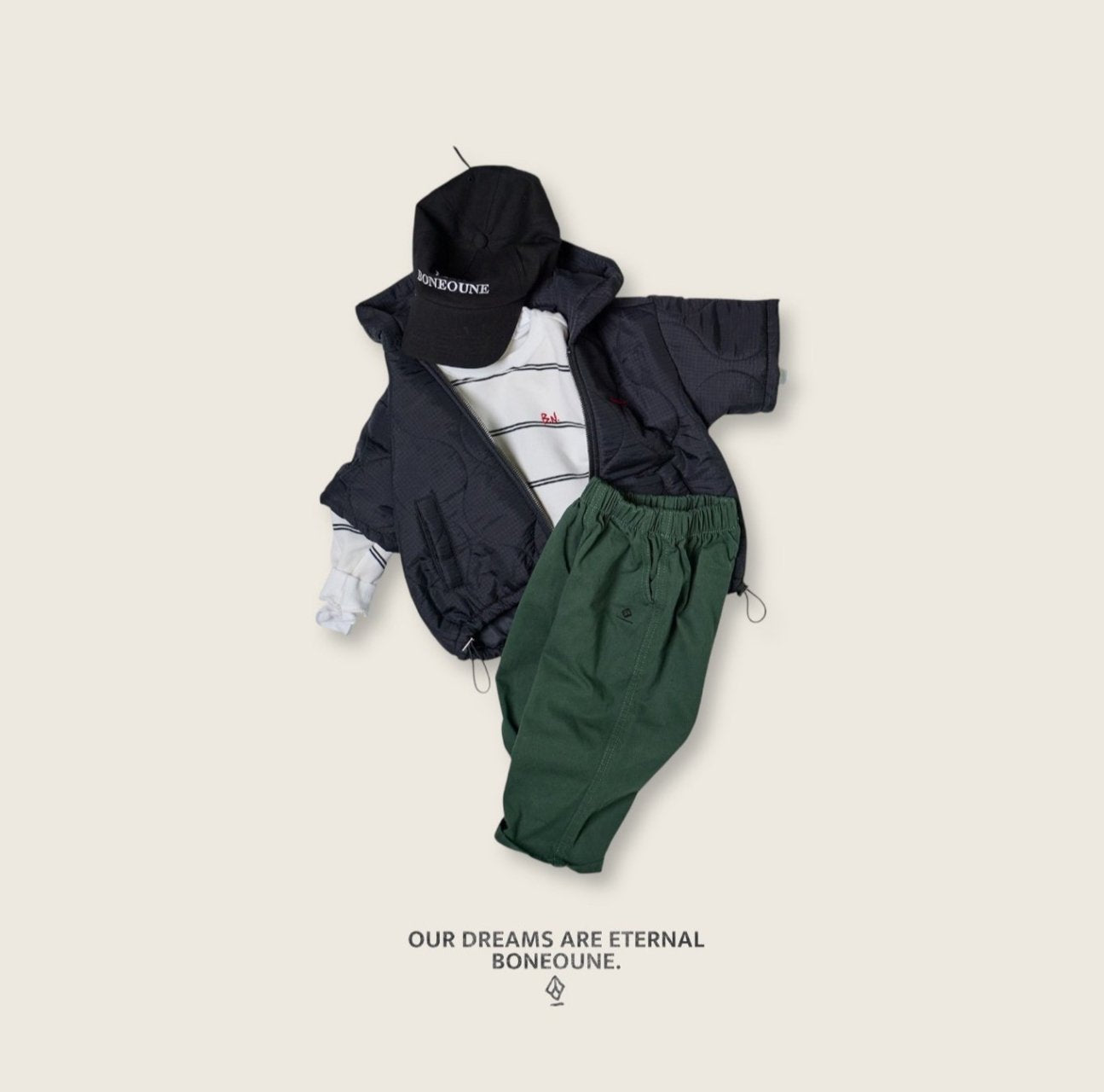[BONEOUNE] Half Hoodie Padded Zip-Up_2colors