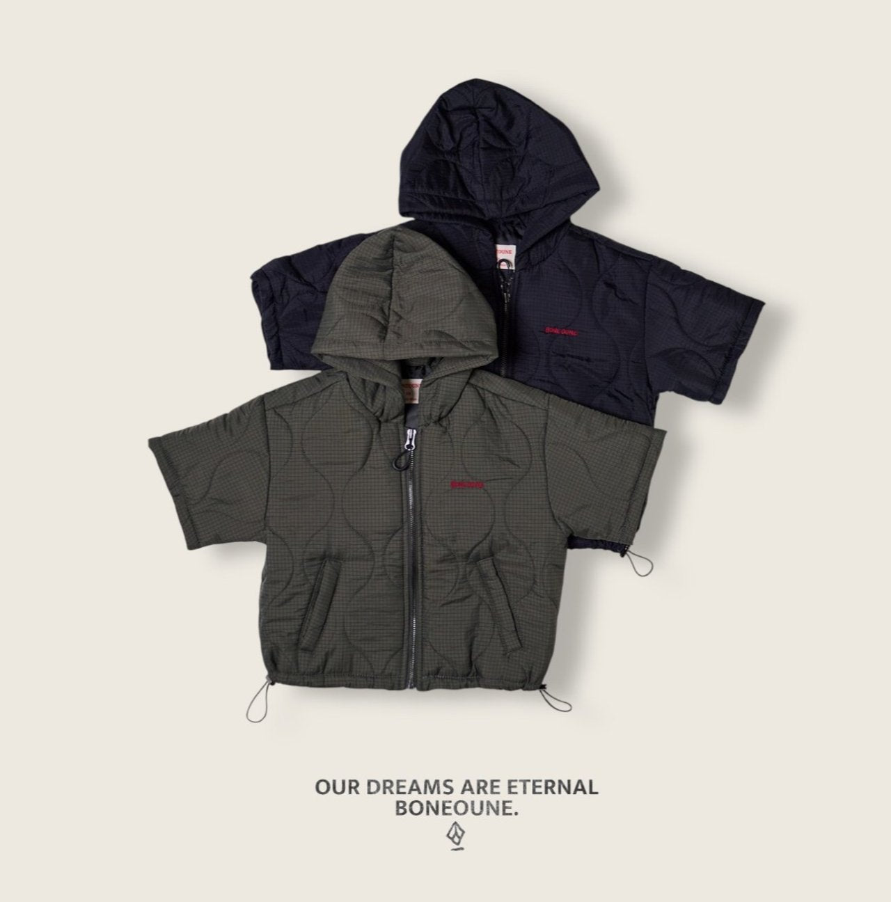 [BONEOUNE] Half Hoodie Padded Zip-Up_2colors