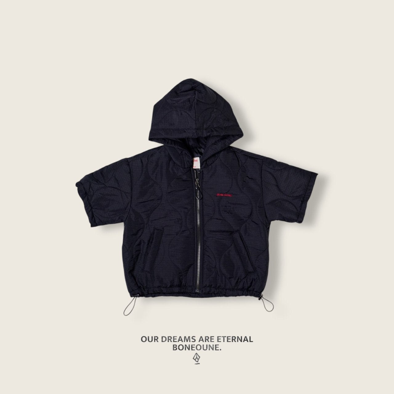 [BONEOUNE] Half Hoodie Padded Zip-Up_2colors