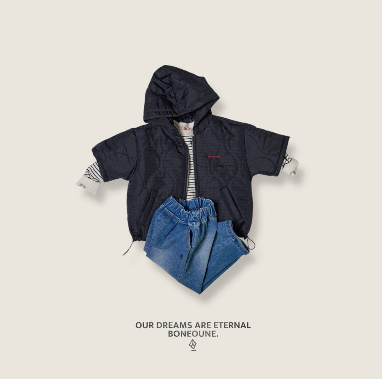 [BONEOUNE] Half Hoodie Padded Zip-Up_2colors