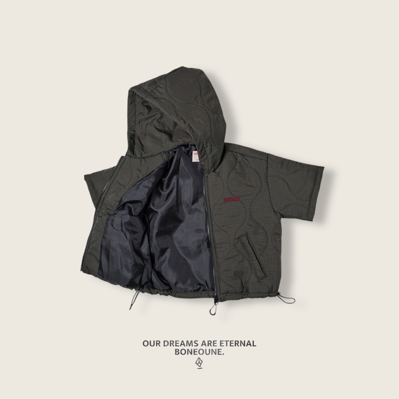 [BONEOUNE] Half Hoodie Padded Zip-Up_2colors