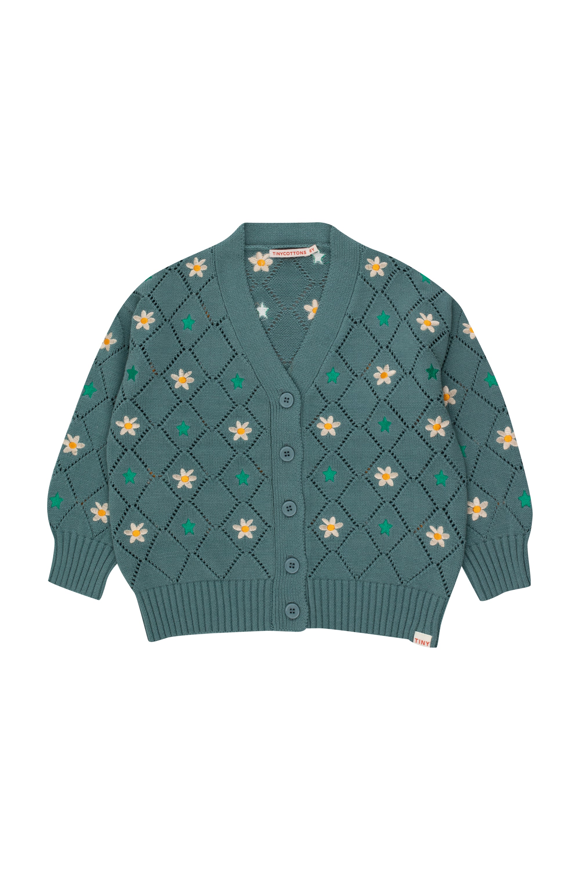 [TINY COTTONS] Stars and Flowers Cardigan_dark plastachio