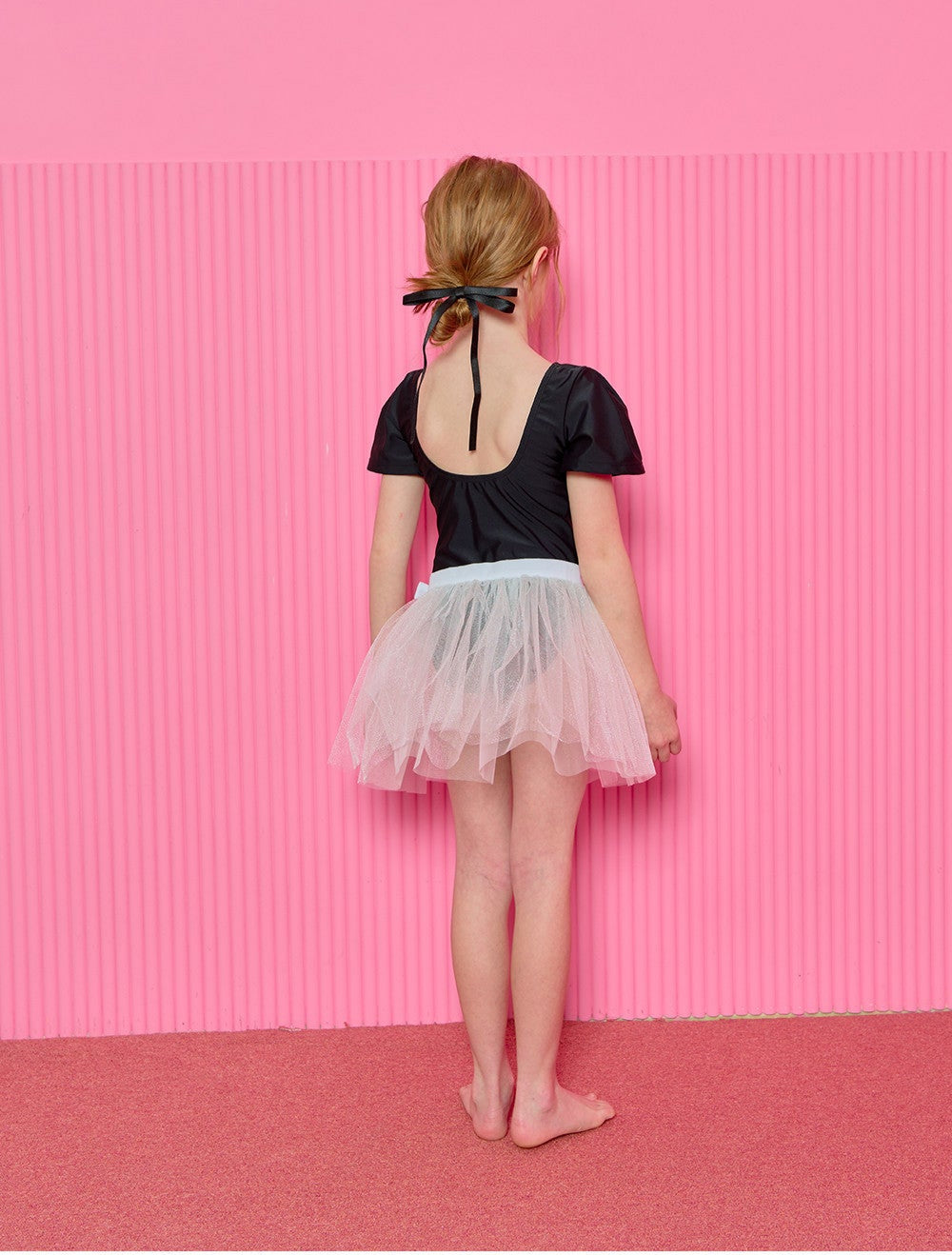 [ALITTLE] Big ribbon swimsuit+Sha Skirt Set_Black