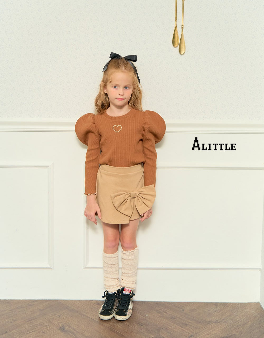 [ALITTLE] Fall ribbon skirtpans_Beige