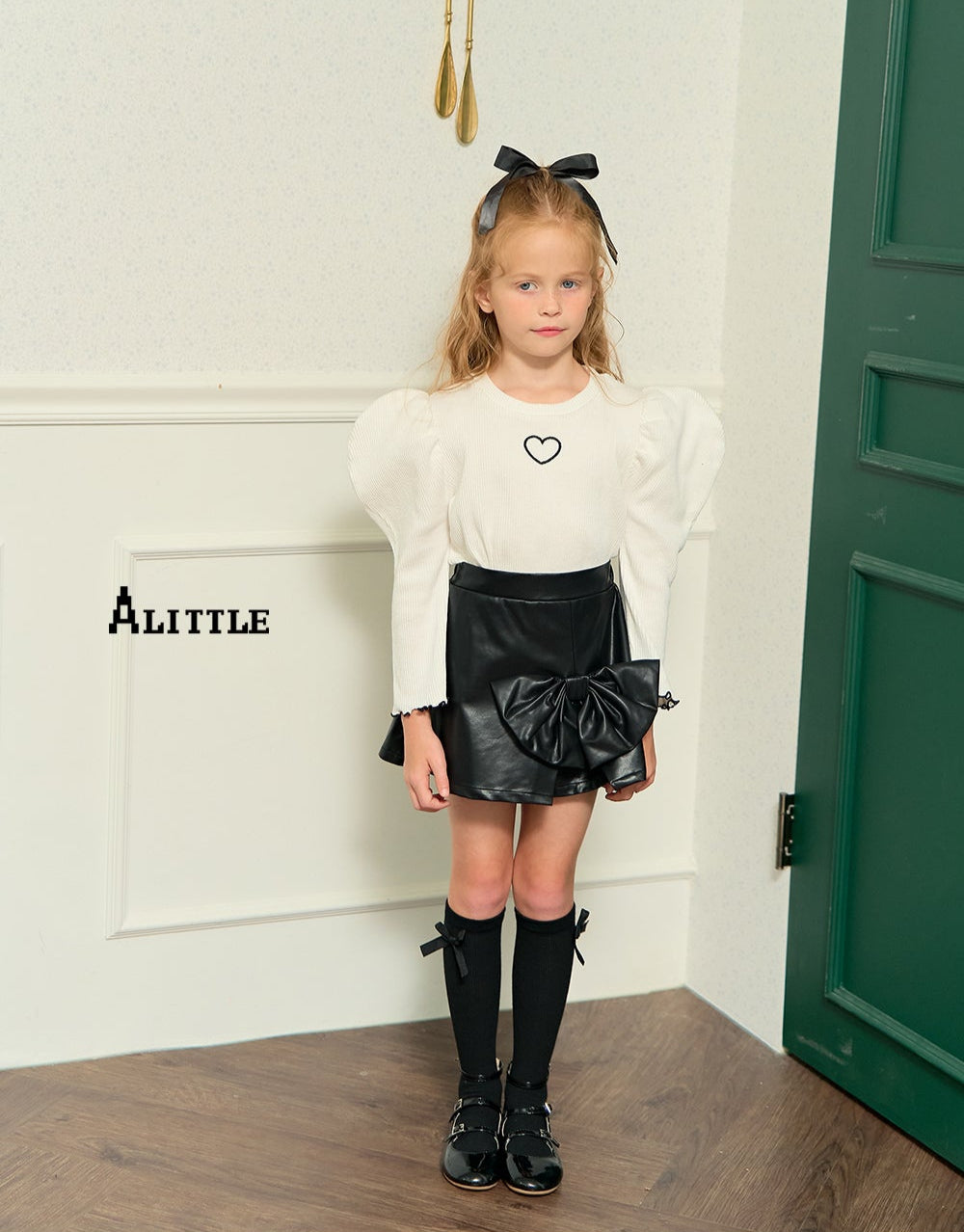 [ALITTLE] Fall ribbon skirtpans_Black