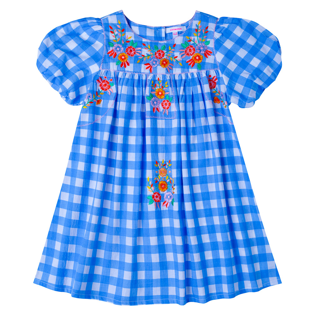 [KIDSAGOGO] Florence Embroidered Dress_Vichy Iris Blue