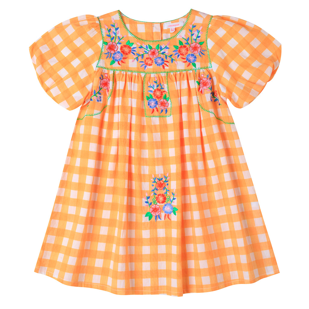 [KIDSAGOGO] Florence Embroidered Dress_Vichy Tangerine