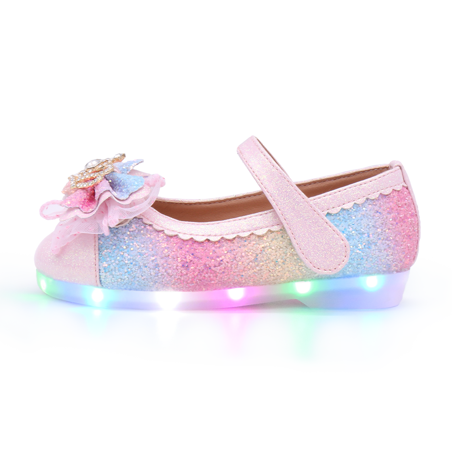 [Kiphant] 光る靴_LED Rainbow Honeycomb Mary Jane Sneakers_Rainbow