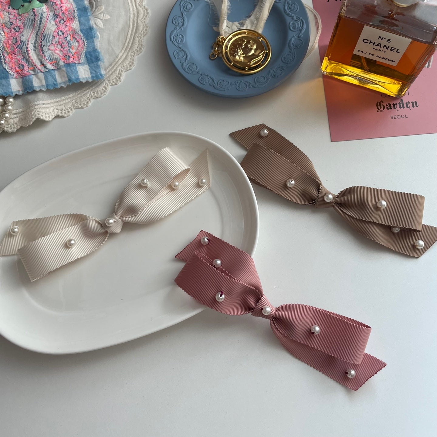 [Maman SSura] Midi Ribbon & Pearl Hairpin_5 colors