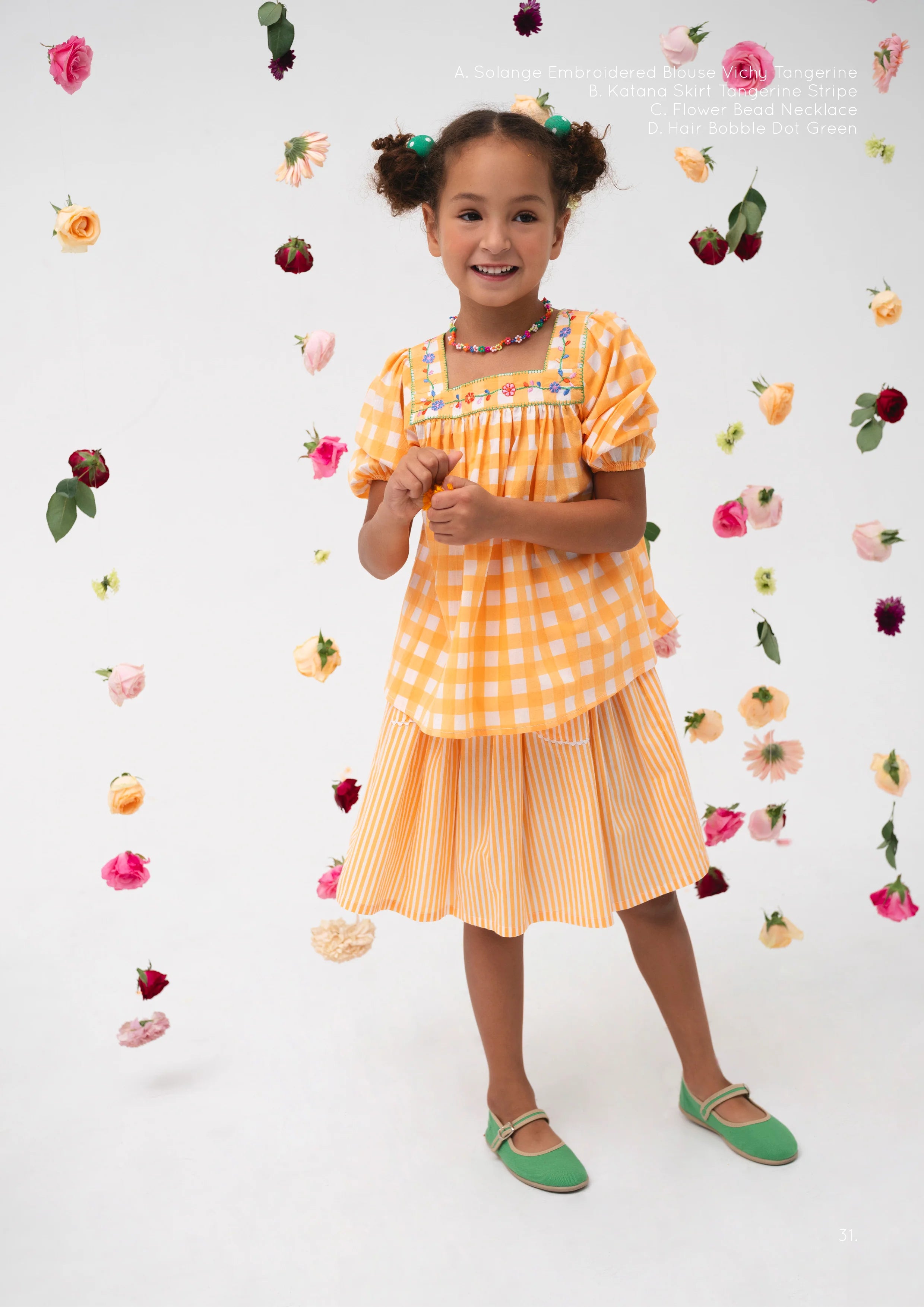 [KIDSAGOGO] Solange Embroidered Blouse Vichy_Tangerine