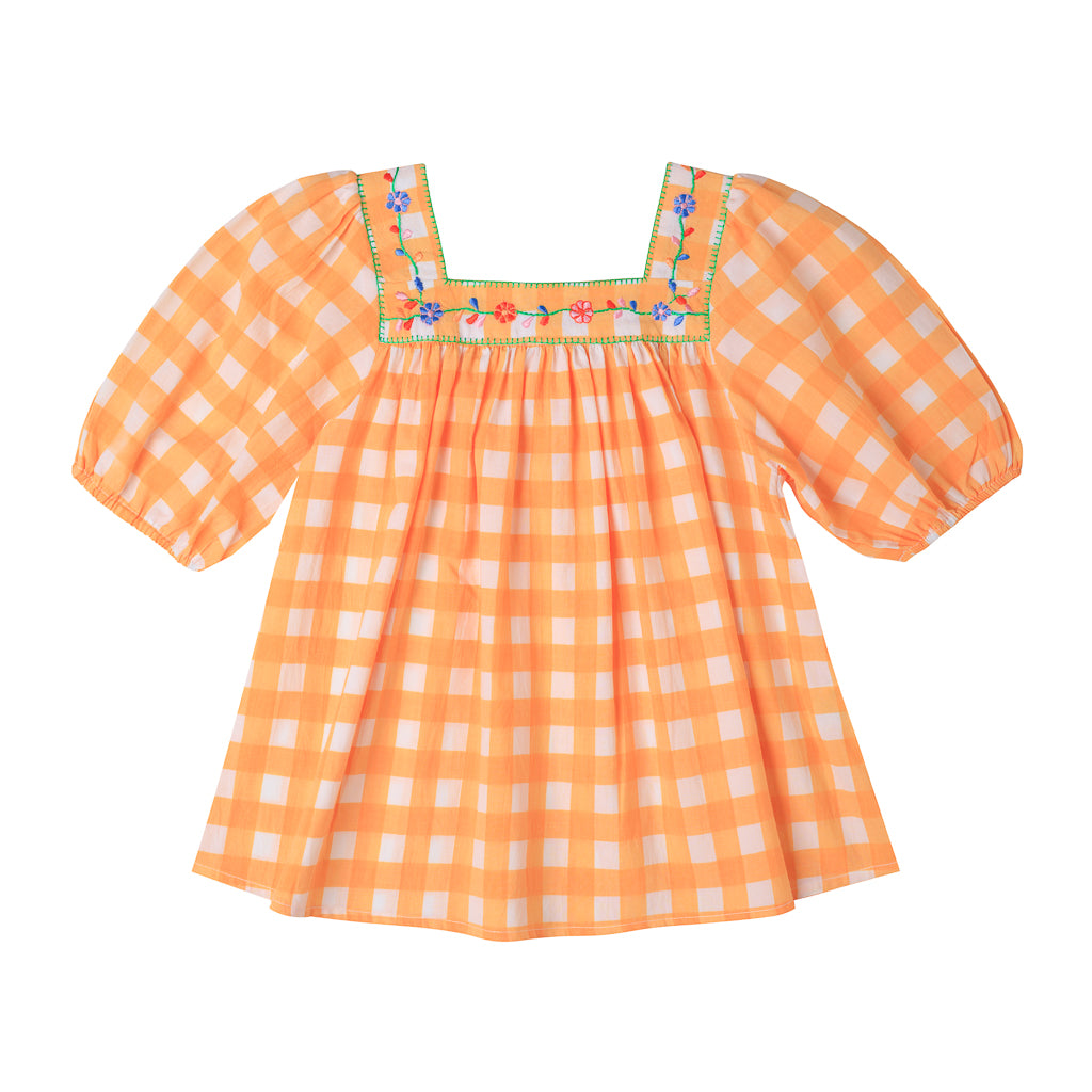 [KIDSAGOGO] Solange Embroidered Blouse Vichy_Tangerine