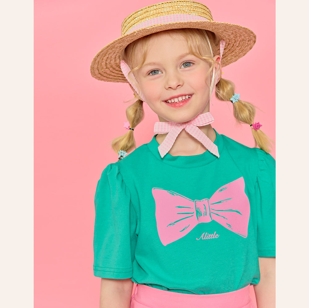[ALITTLE] Summer big ribbon T_Green