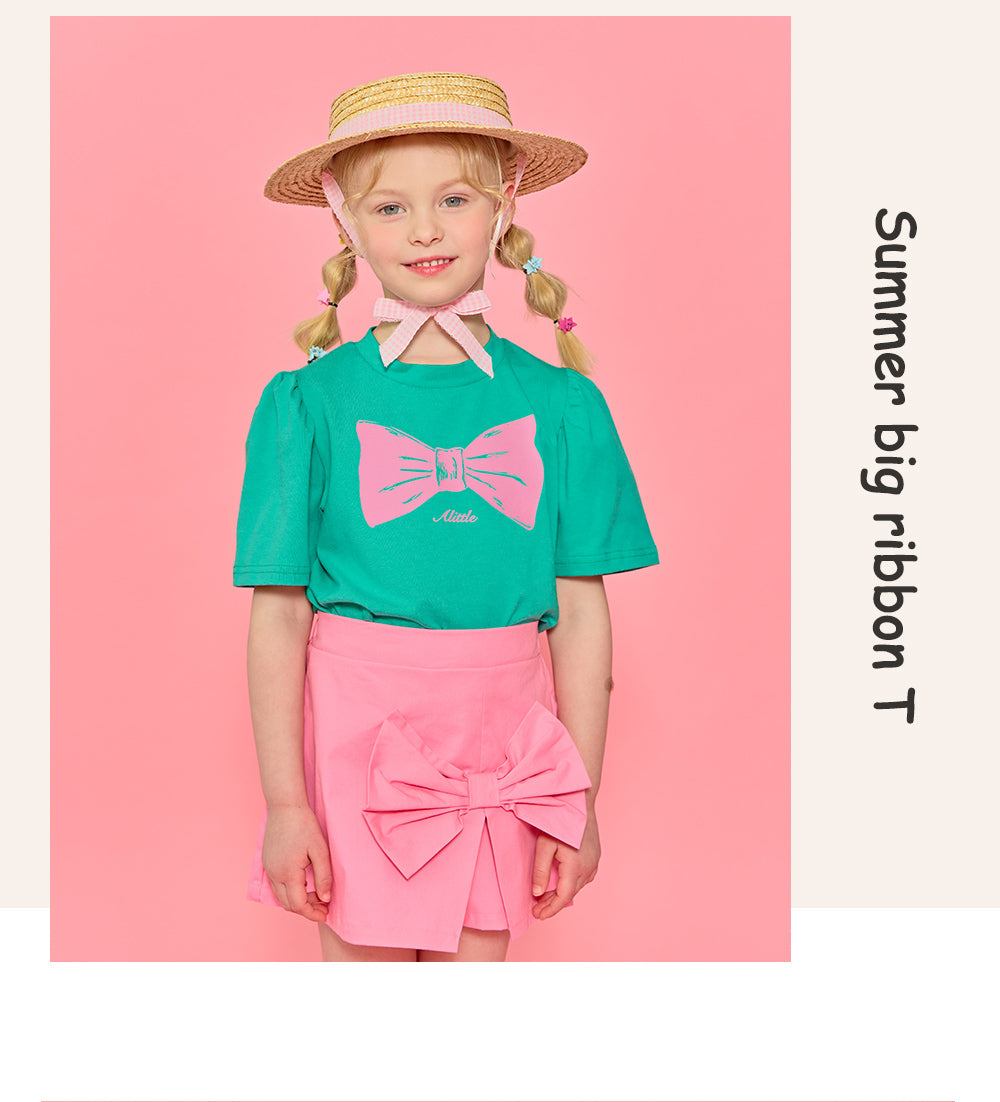 [ALITTLE] Summer big ribbon T_Green