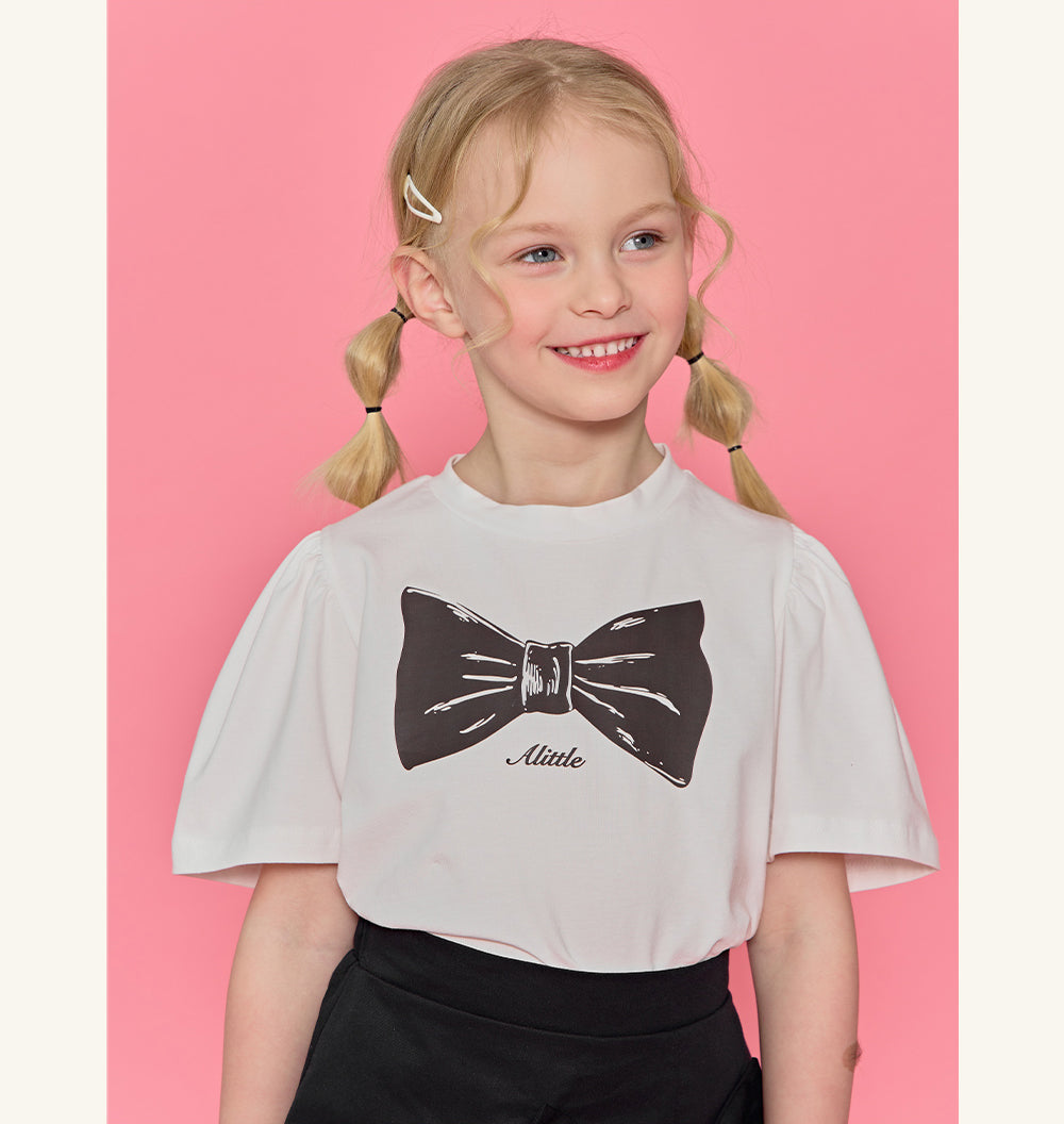 [ALITTLE] Summer big ribbon T_White