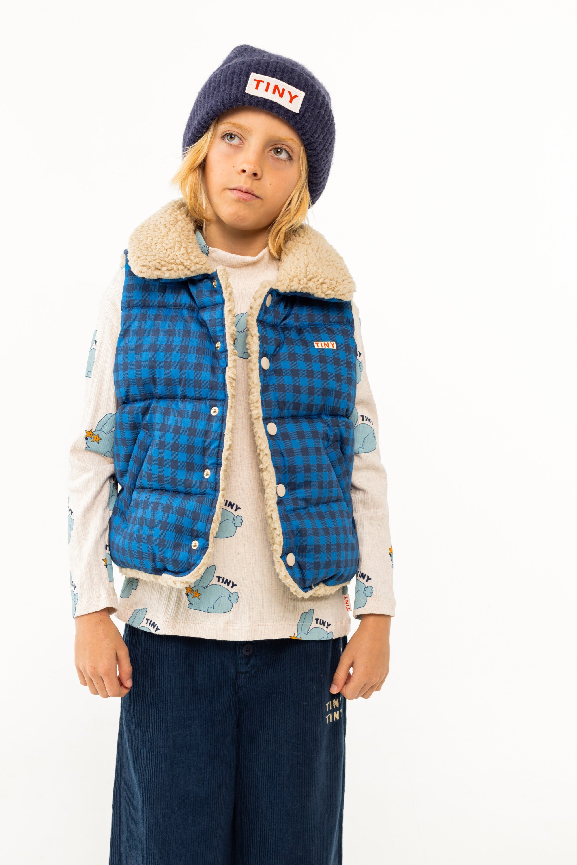 TINY COTTONS] Vichy Padded Vest_blue/navy