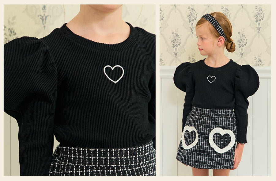 [ALITTLE] Long Heart puff T-shirts_Black
