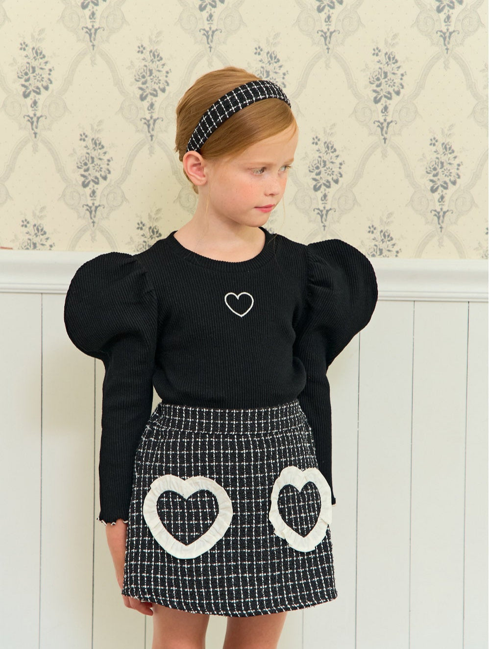 [ALITTLE] Twinkle tweed heart skirtpants _Black