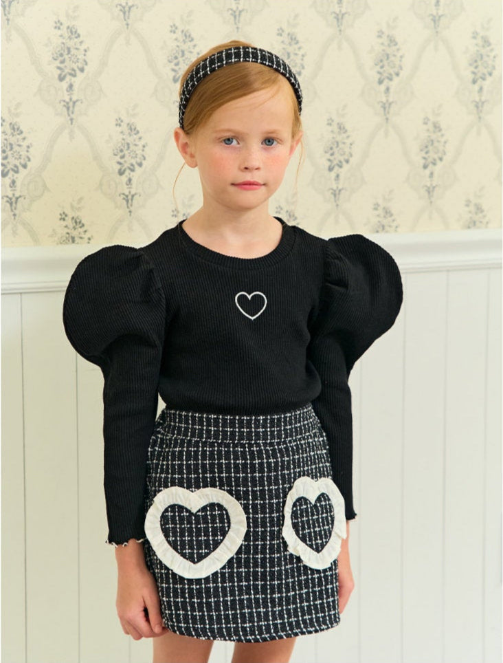 [ALITTLE] Long Heart puff T-shirts_Black