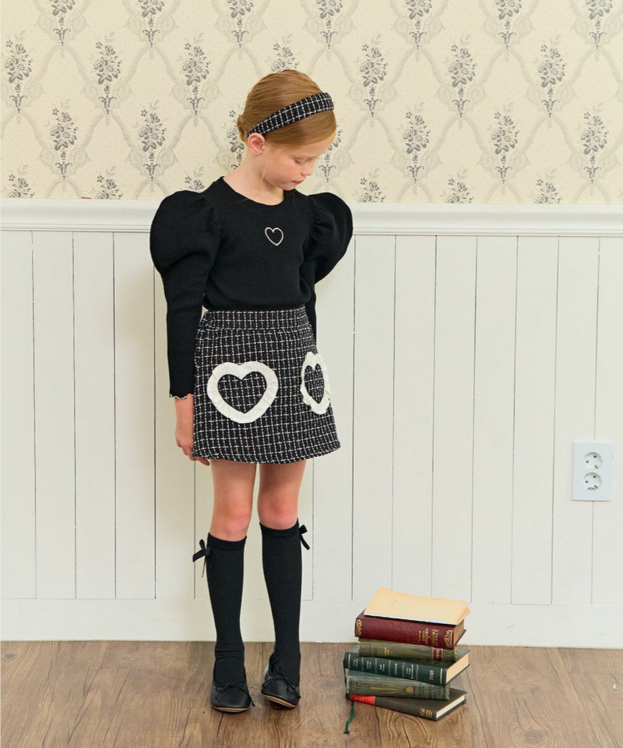 [ALITTLE] Twinkle tweed heart skirtpants _Black