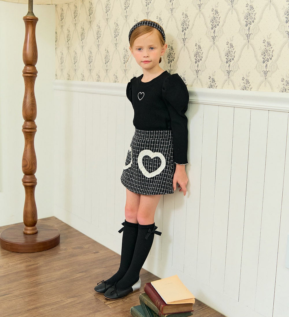 [ALITTLE] Twinkle tweed heart skirtpants _Black