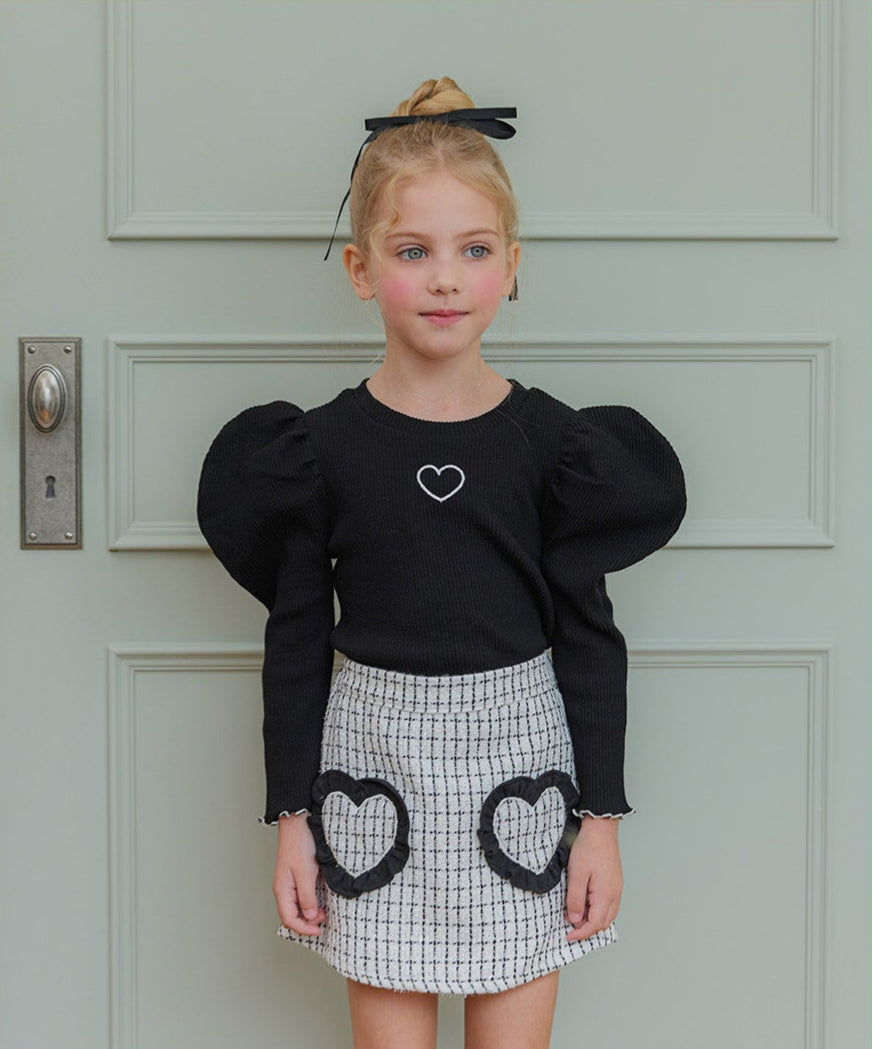 [ALITTLE] Twinkle tweed heart skirtpants _White