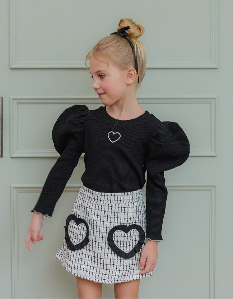 [ALITTLE] Twinkle tweed heart skirtpants _White