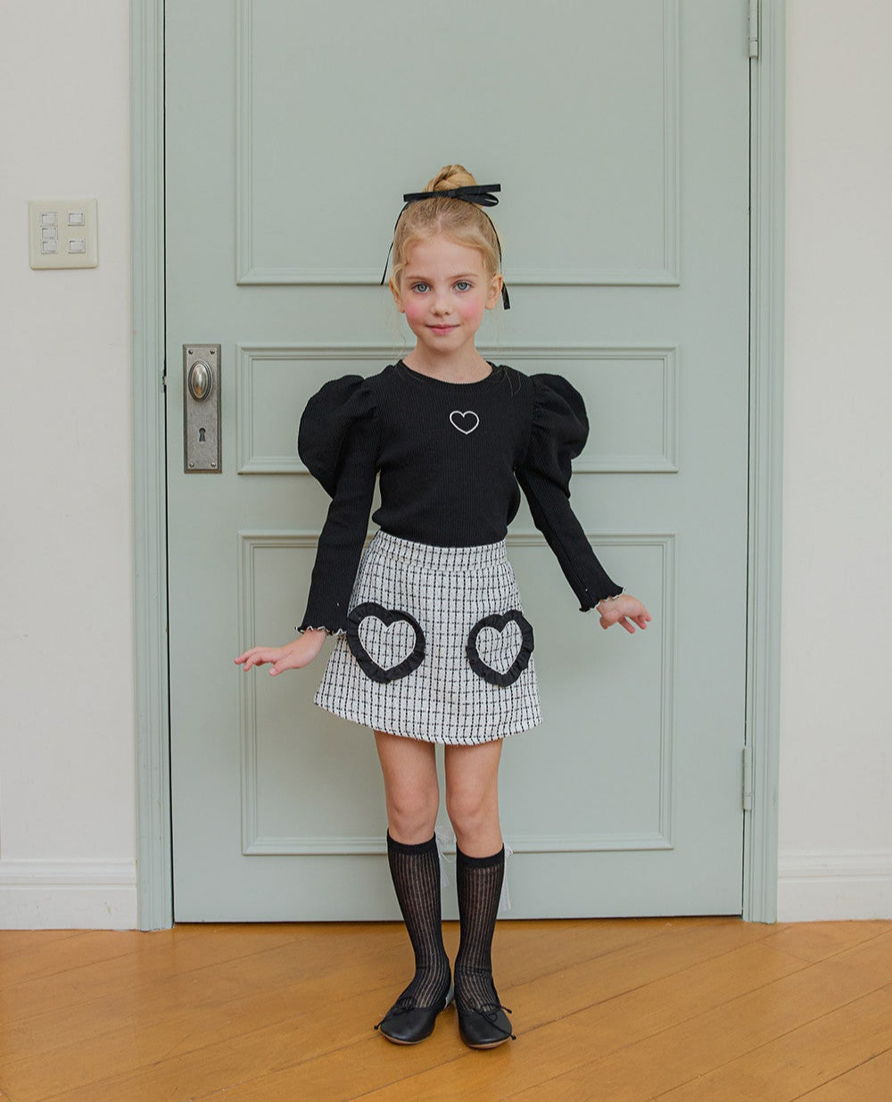 [ALITTLE] Twinkle tweed heart skirtpants _White