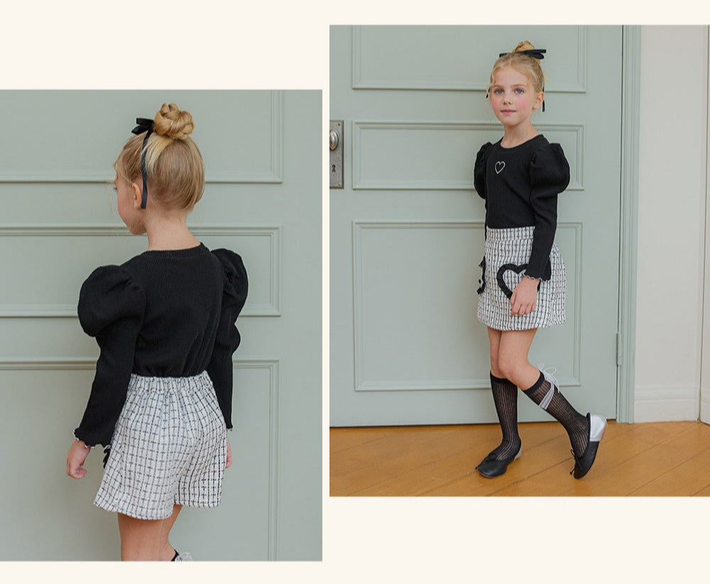 [ALITTLE] Twinkle tweed heart skirtpants _White