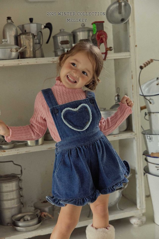 [melikey] Velvet Denim Frill Overalls_Deep Denim