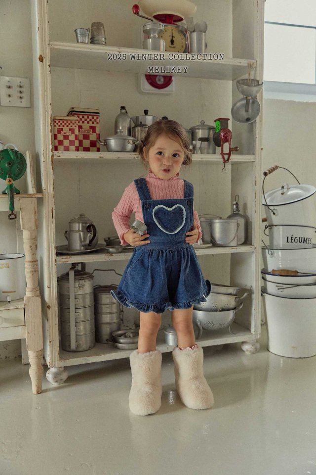 [melikey] Velvet Denim Frill Overalls_Deep Denim