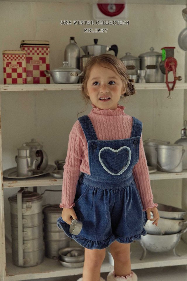 [melikey] Velvet Denim Frill Overalls_Deep Denim