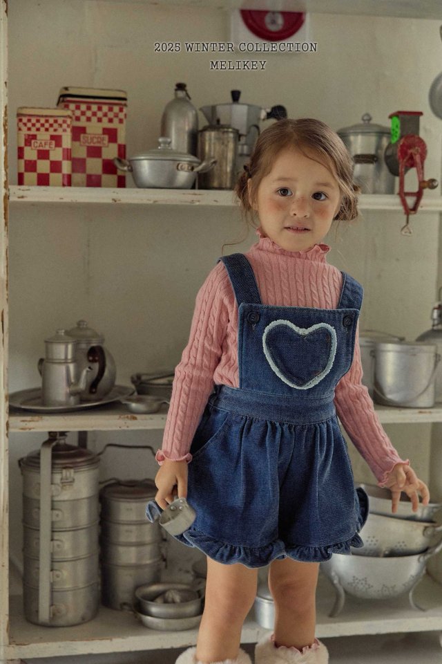 [melikey] Velvet Denim Frill Overalls_Deep Denim