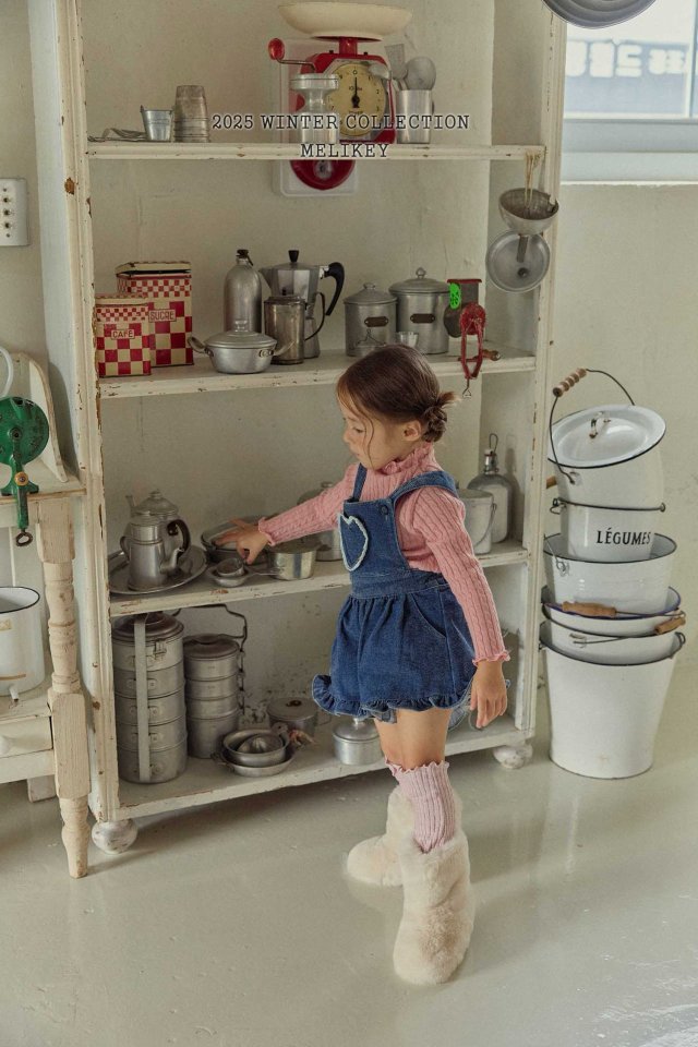 [melikey] Velvet Denim Frill Overalls_Deep Denim